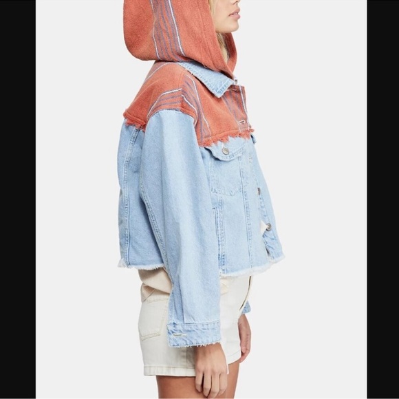 Free People Baja Mixed Media Hooded denim Jacket - Picture 4 of 11